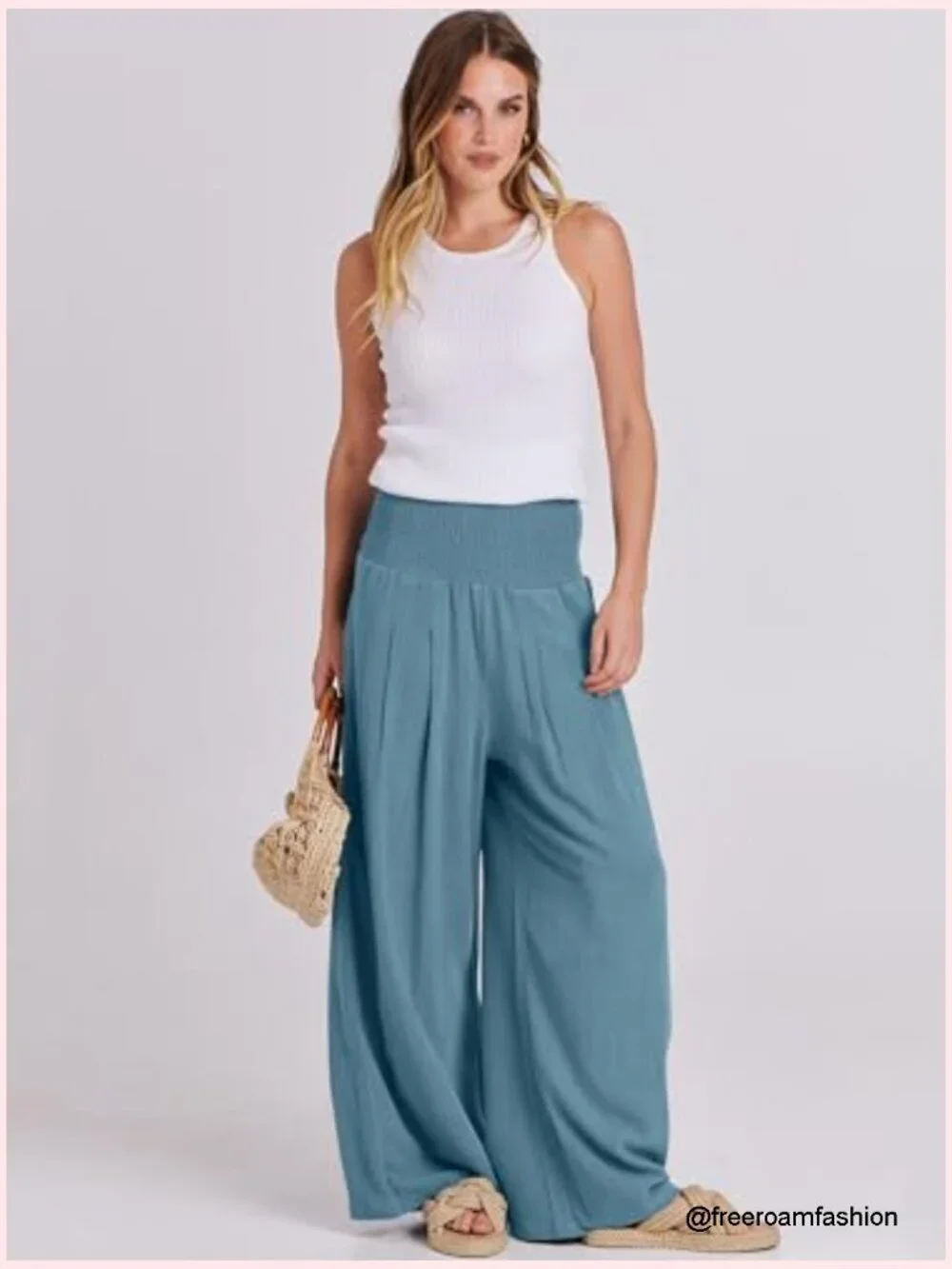 Linen Palazzo Pants Wide Leg High Waist Casual Lounge Pants